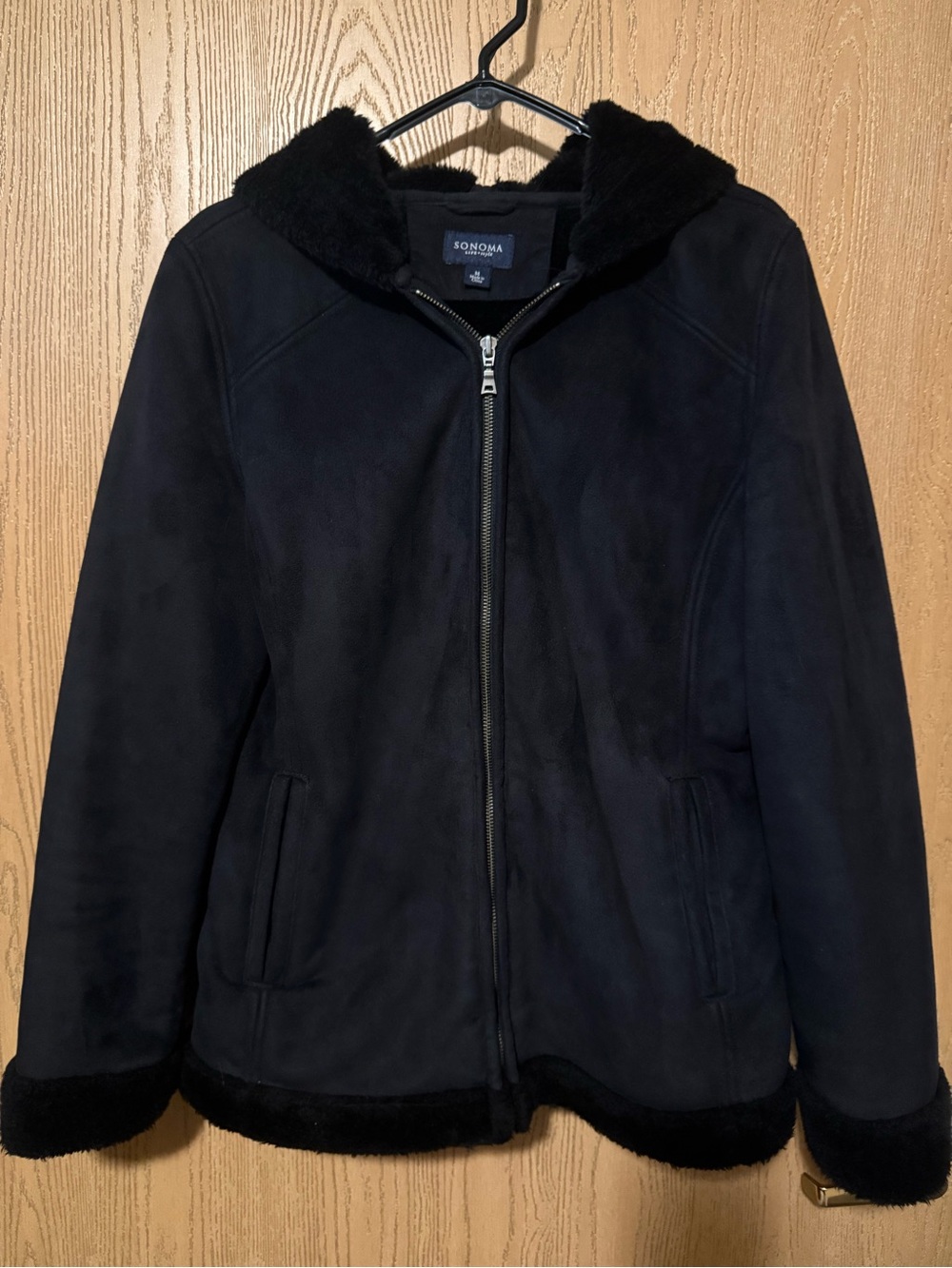 SONOMA Black Faux-Shearling Hooded Zip Jacket